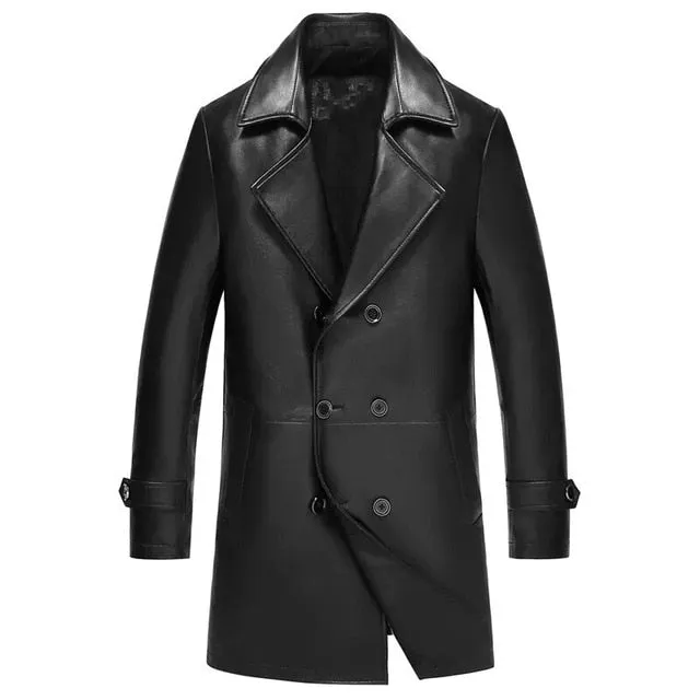 Spectra Mens Fashion Double Breasted Leather Blazer Coat