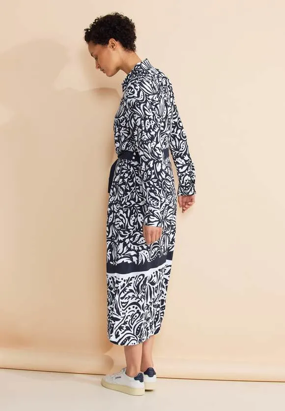 Street One Border print maxi shirt dress Navy and White Print 143915