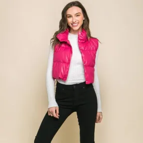 Stylish Cropped Faux Leather Puffer