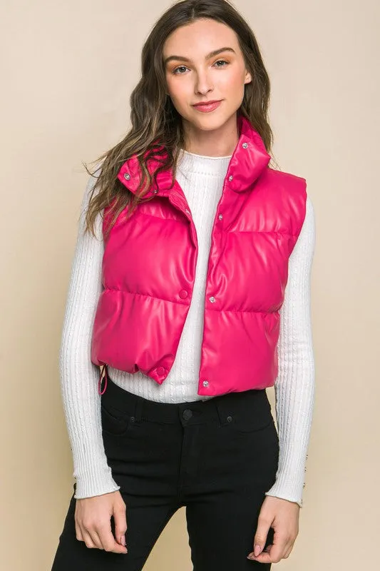 Stylish Cropped Faux Leather Puffer