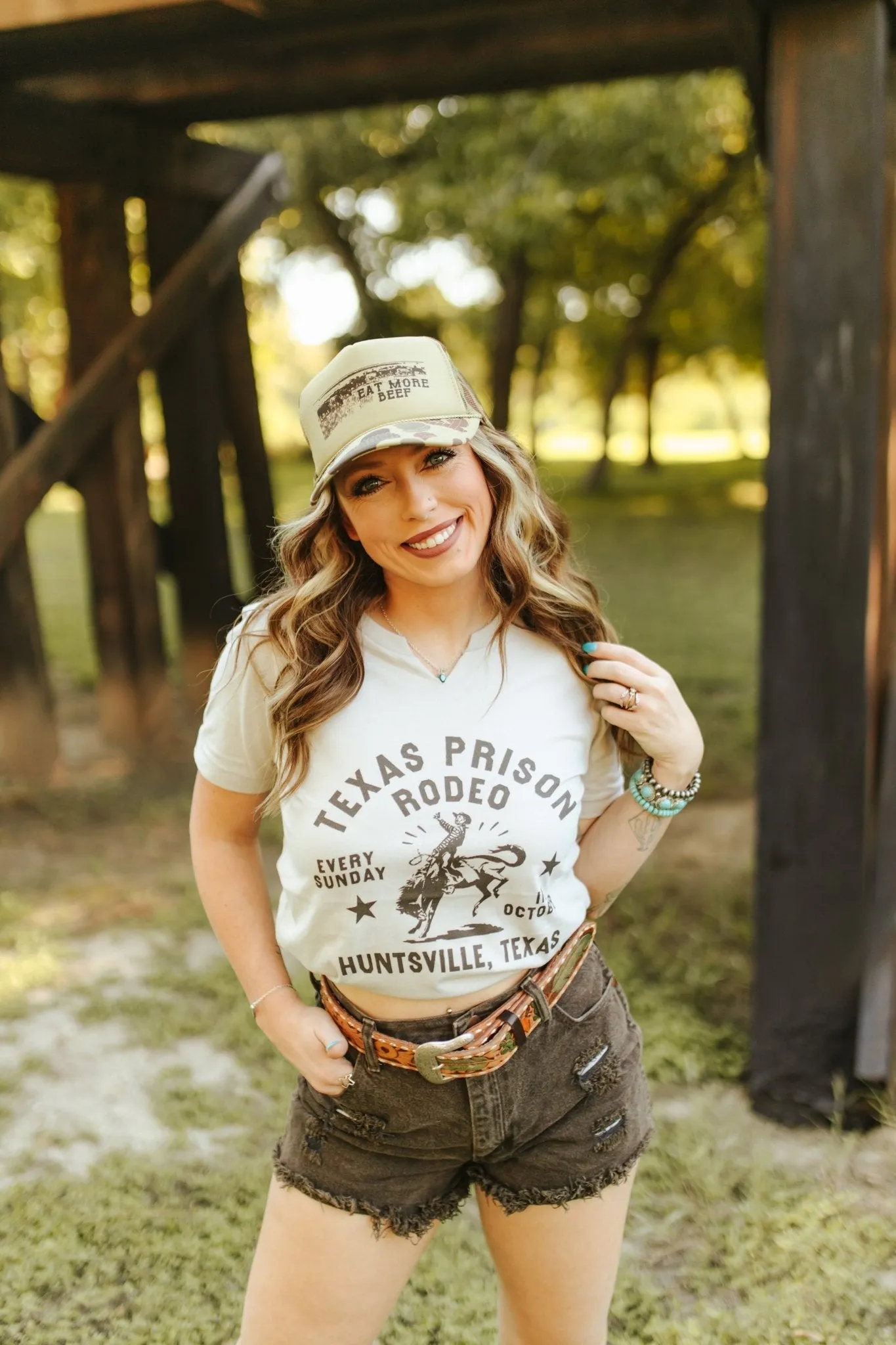 Texas Prison Rodeo Cowboy Raw Cut V-neck Graphic Tee