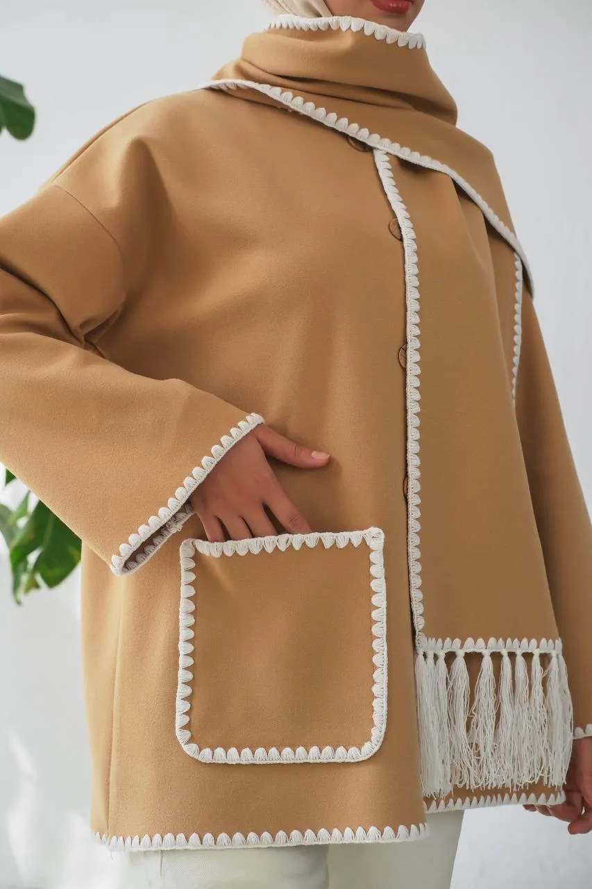 The Halimah - Embroidered  Jacket With  Front Pocket and Wrap