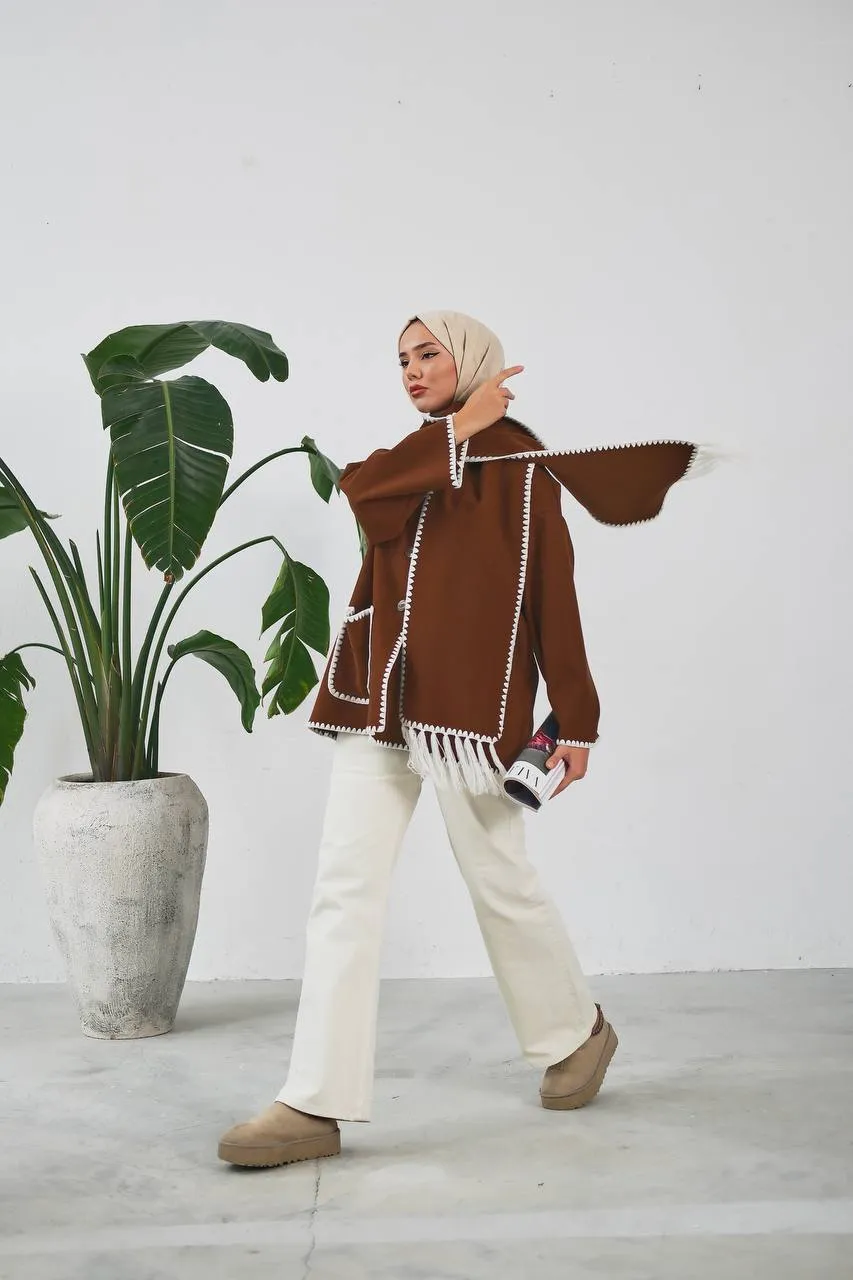 The Halimah - Embroidered  Jacket With  Front Pocket and Wrap