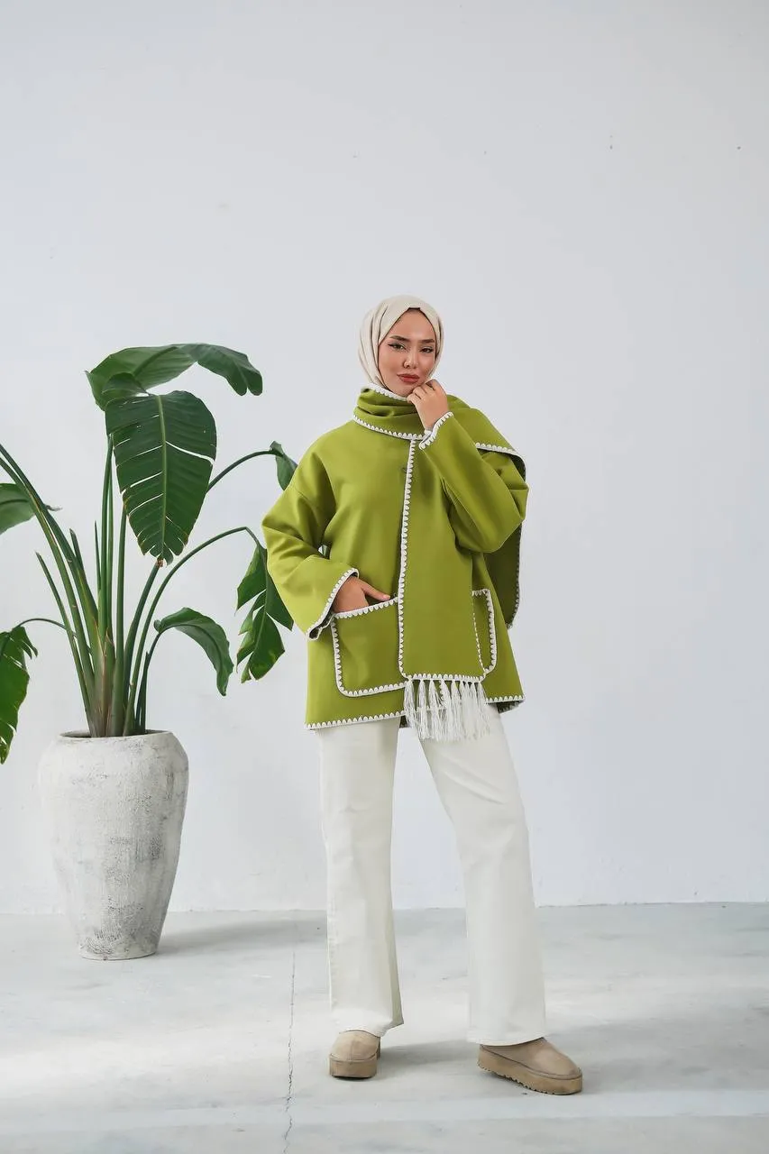 The Halimah - Embroidered  Jacket With  Front Pocket and Wrap