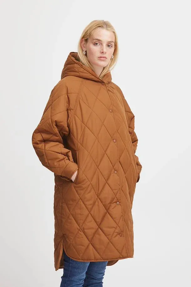 The Hansa Long Quilted Jacket - Argan Oil