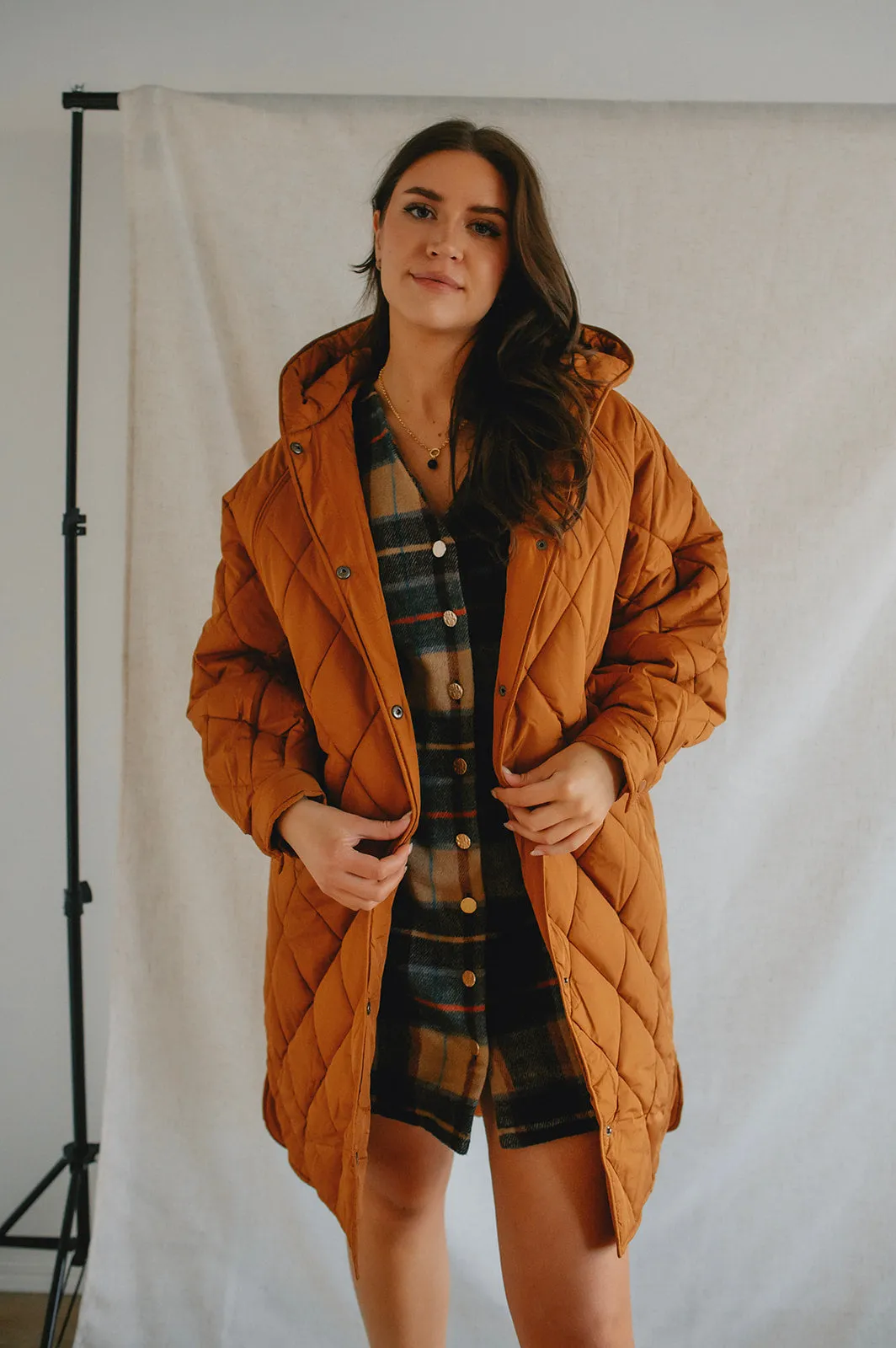 The Hansa Long Quilted Jacket - Argan Oil