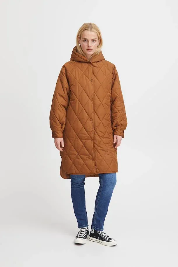 The Hansa Long Quilted Jacket - Argan Oil