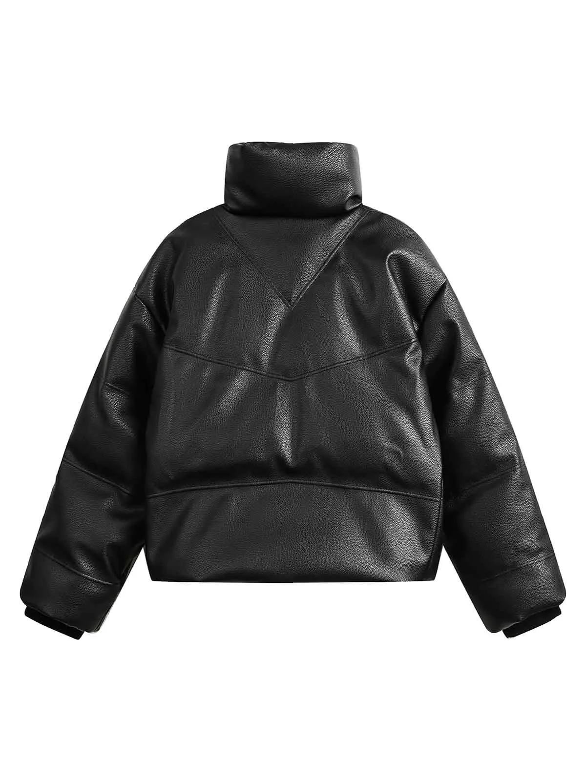 Thesupermade Stand collar short PU leather Quilted Puffer Jacket