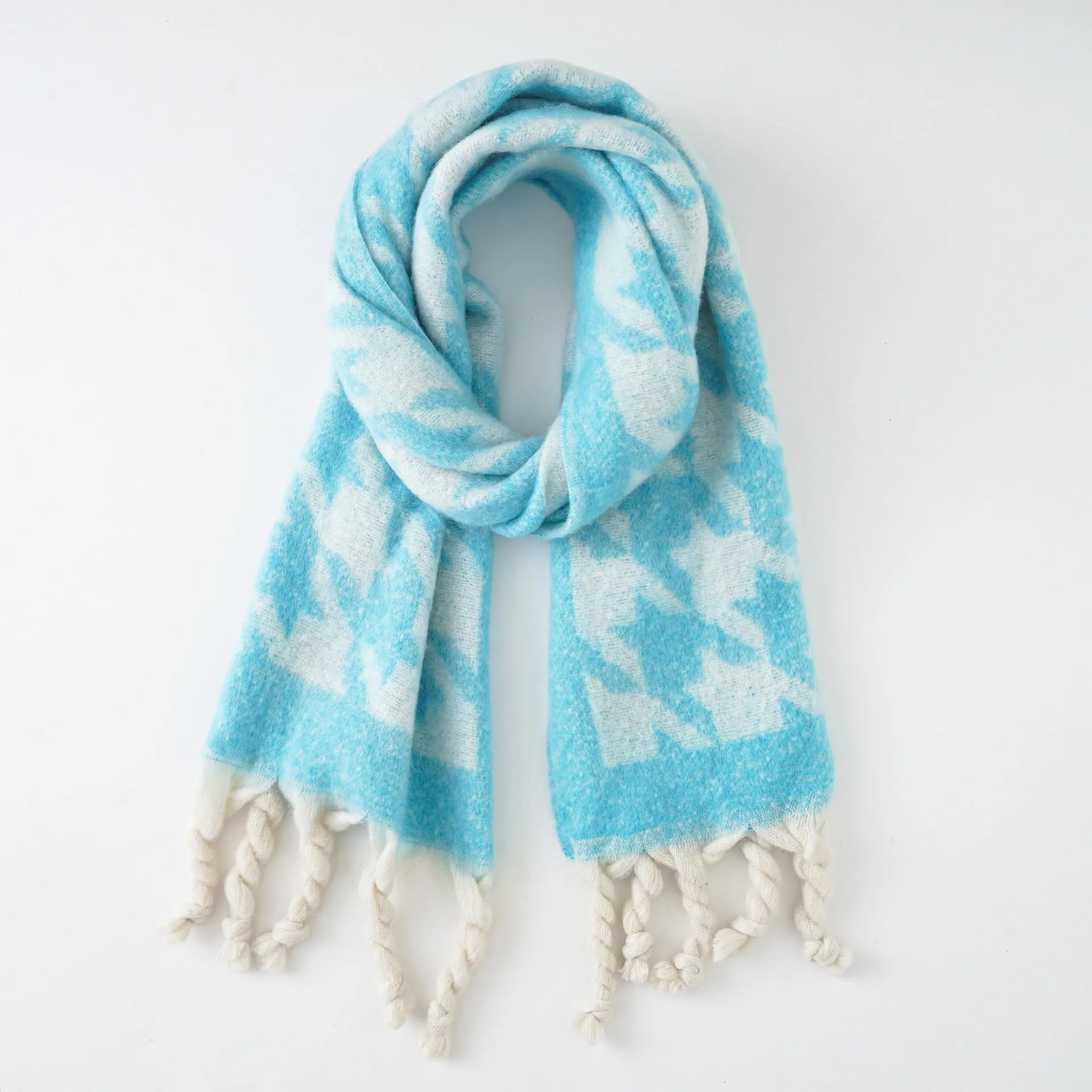 Thousand bird check scarf for women in winter, fashionable color, warm, color matching, tassel scarf