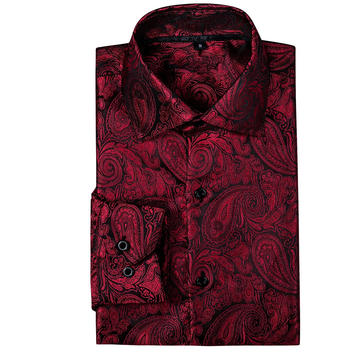 Ties2you Button Down Shirt Luxury Black Red Paisley Silk Men's Shirt