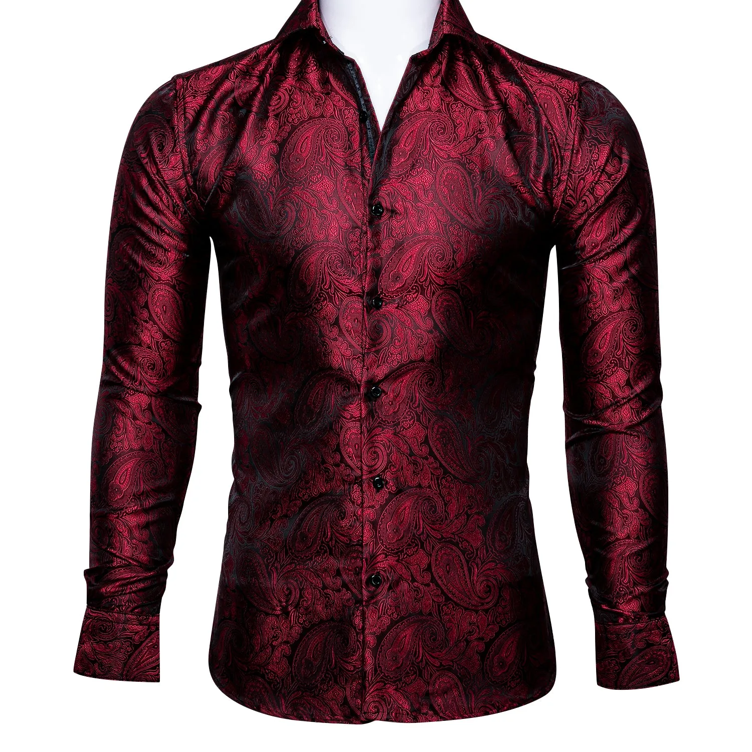 Ties2you Button Down Shirt Luxury Black Red Paisley Silk Men's Shirt