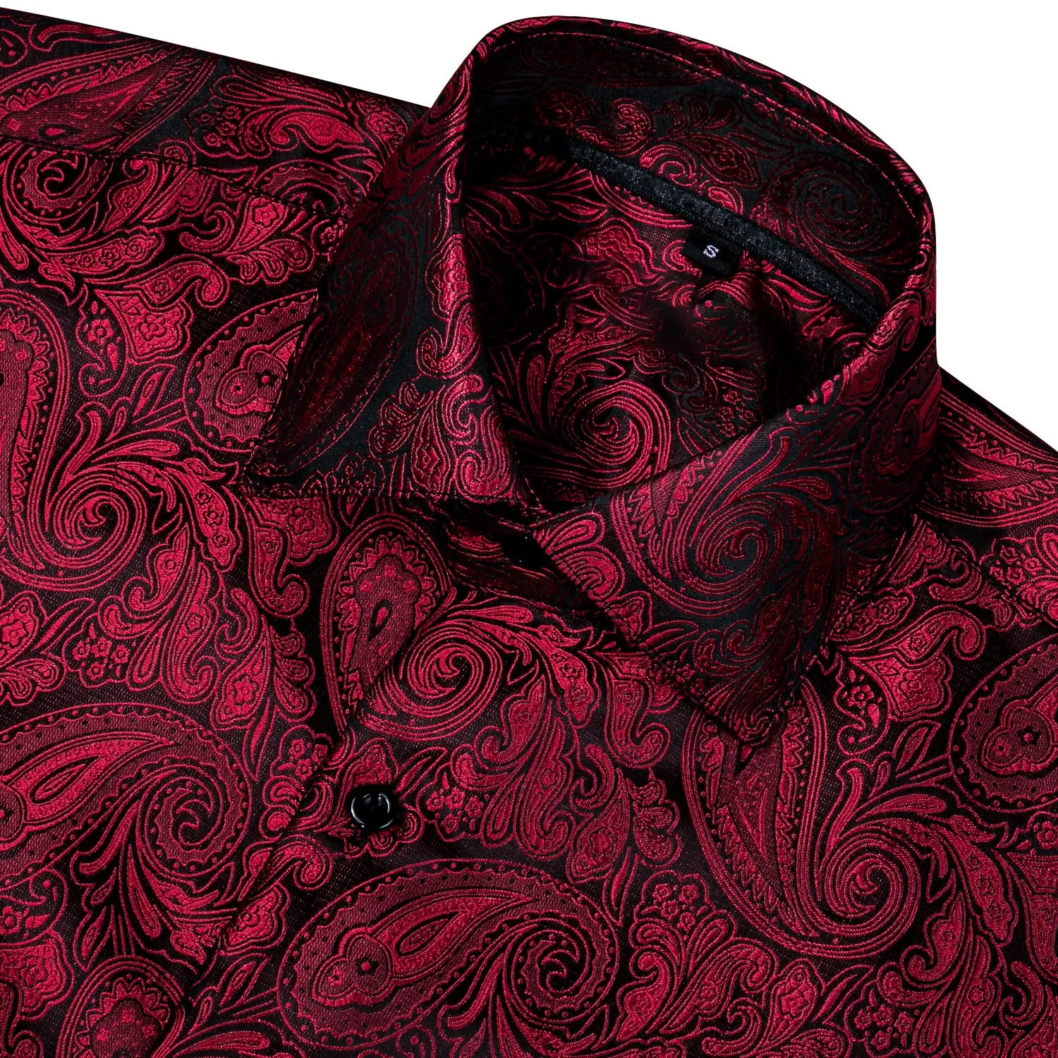 Ties2you Button Down Shirt Luxury Black Red Paisley Silk Men's Shirt