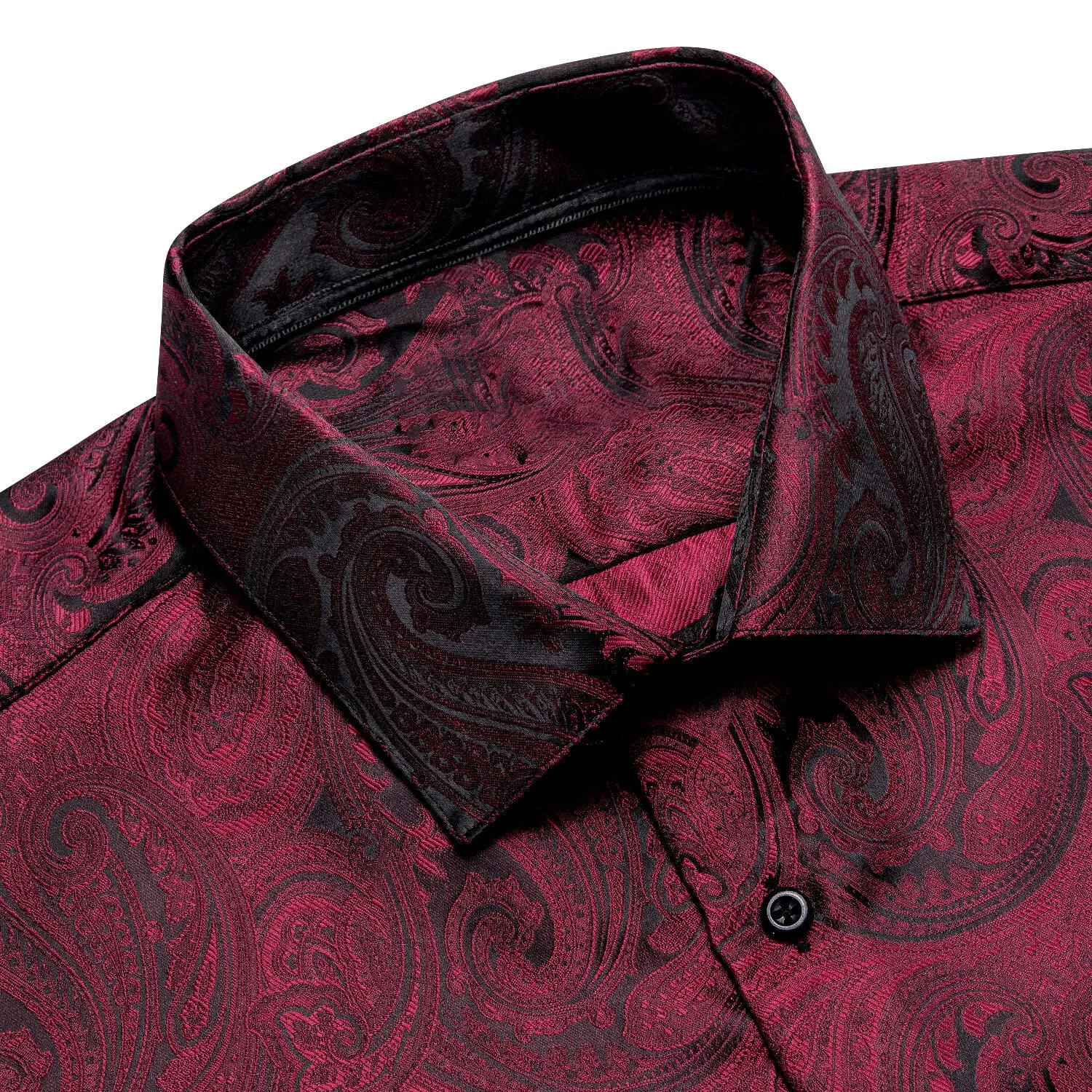 Ties2you Men's Shirt Dark Red Black Paisley Silk Button Down Shirt