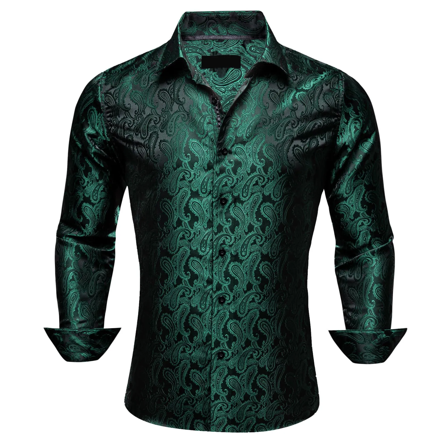 Ties2you Work Shirt Sapphire Pine Green Paisley Silk Mens Button Down Long Sleeve Dress Shirt Top