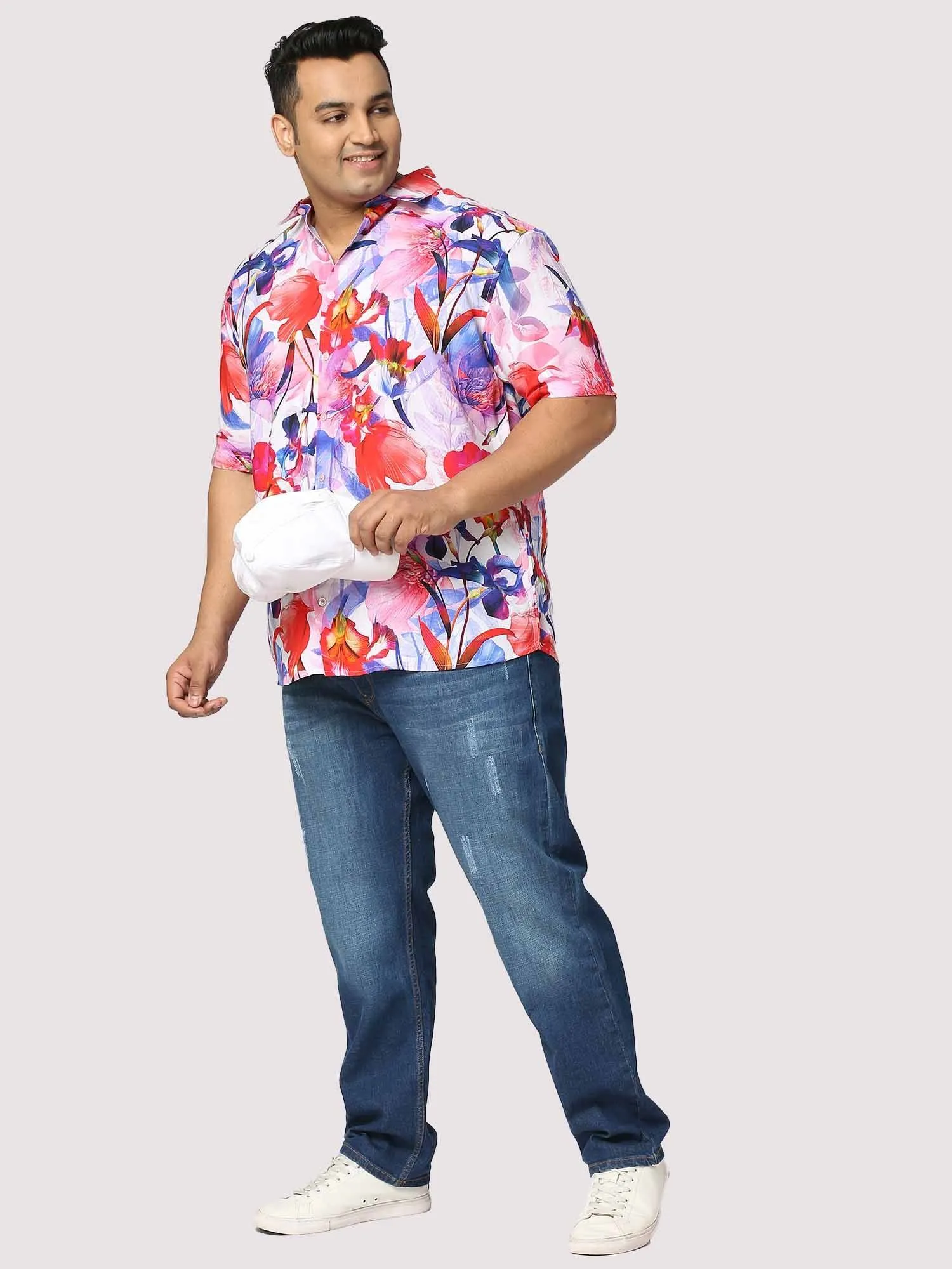 Tropical Digital Printed Half Shirt Men's Plus Size