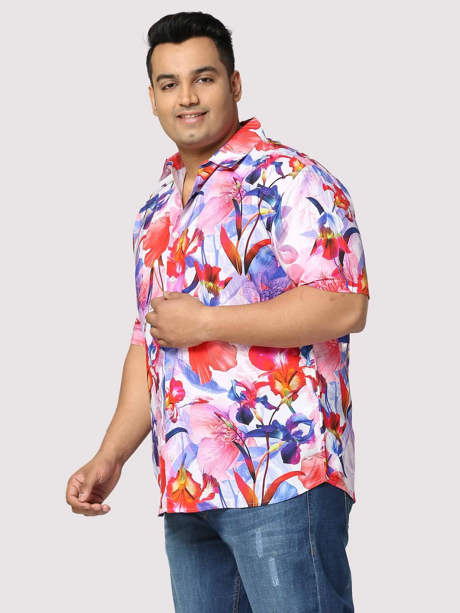 Tropical Digital Printed Half Shirt Men's Plus Size