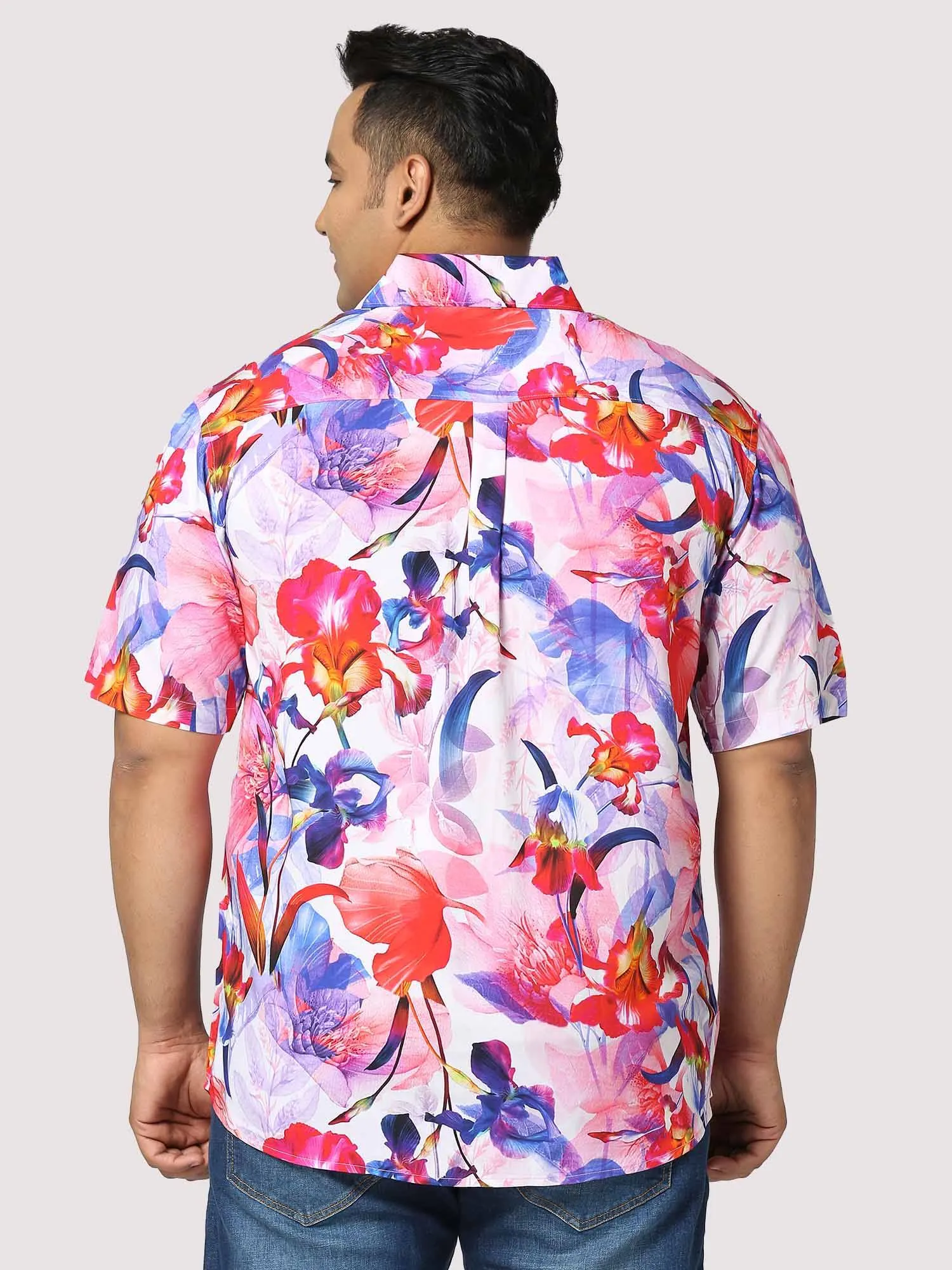 Tropical Digital Printed Half Shirt Men's Plus Size