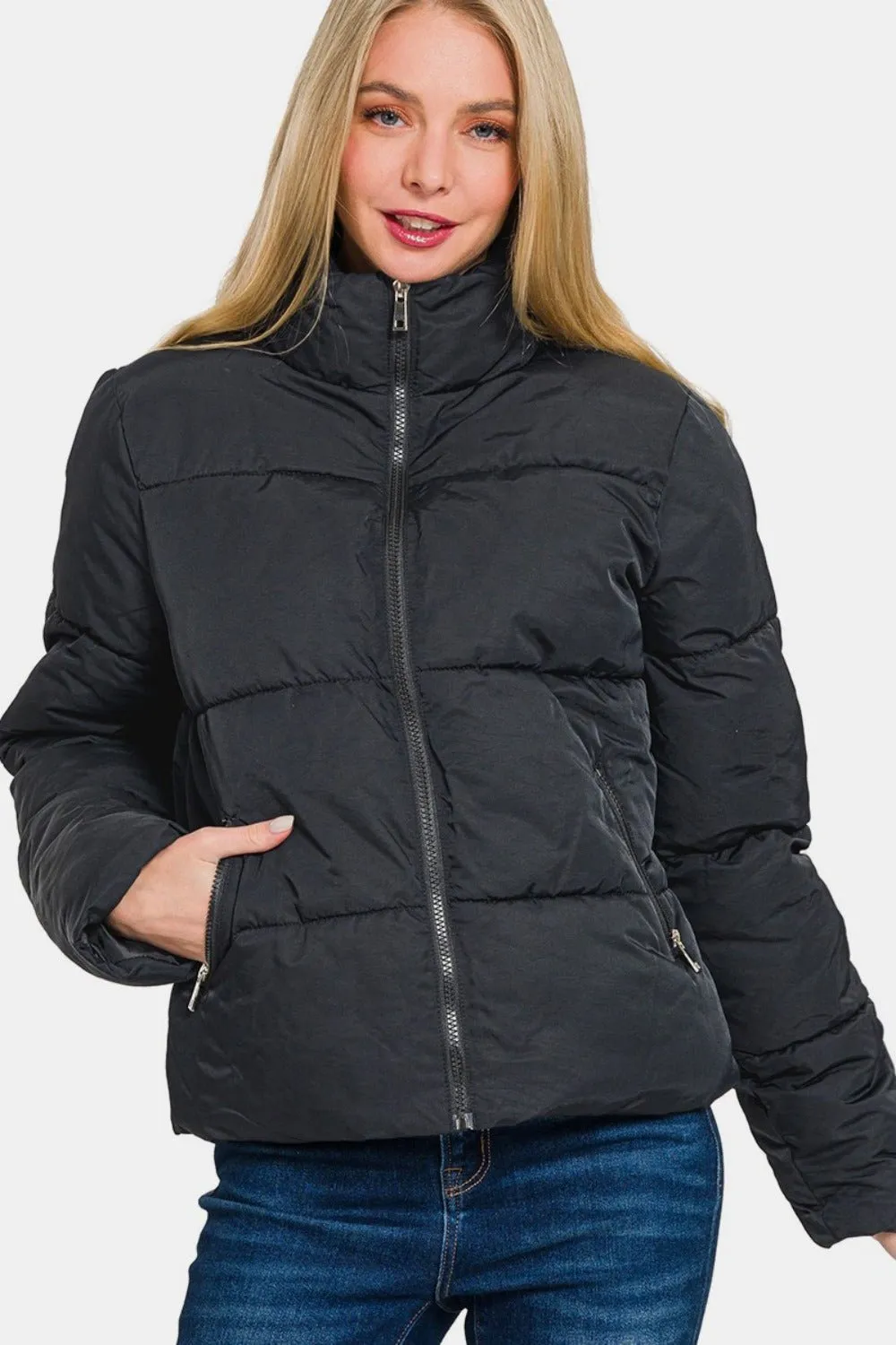 Turtleneck Puffer Jacket - Black