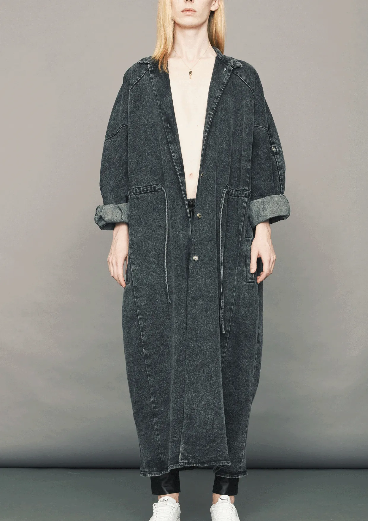 ULTRA HIP LONG COAT - DENIM WASHED - black