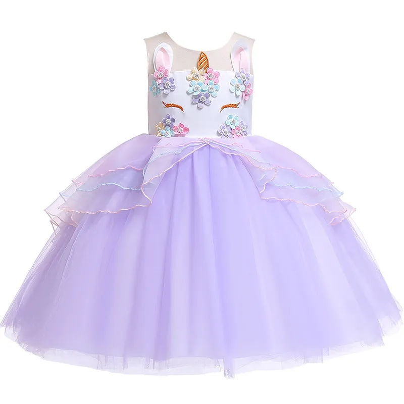 Unicorn Children Shirt European and American Girls Dress Lace Princess Dress Kids Dress