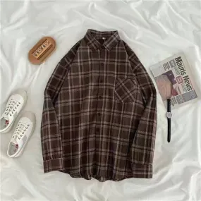 Vintage Plaid Oversized Button-Up Shirt for Country Style