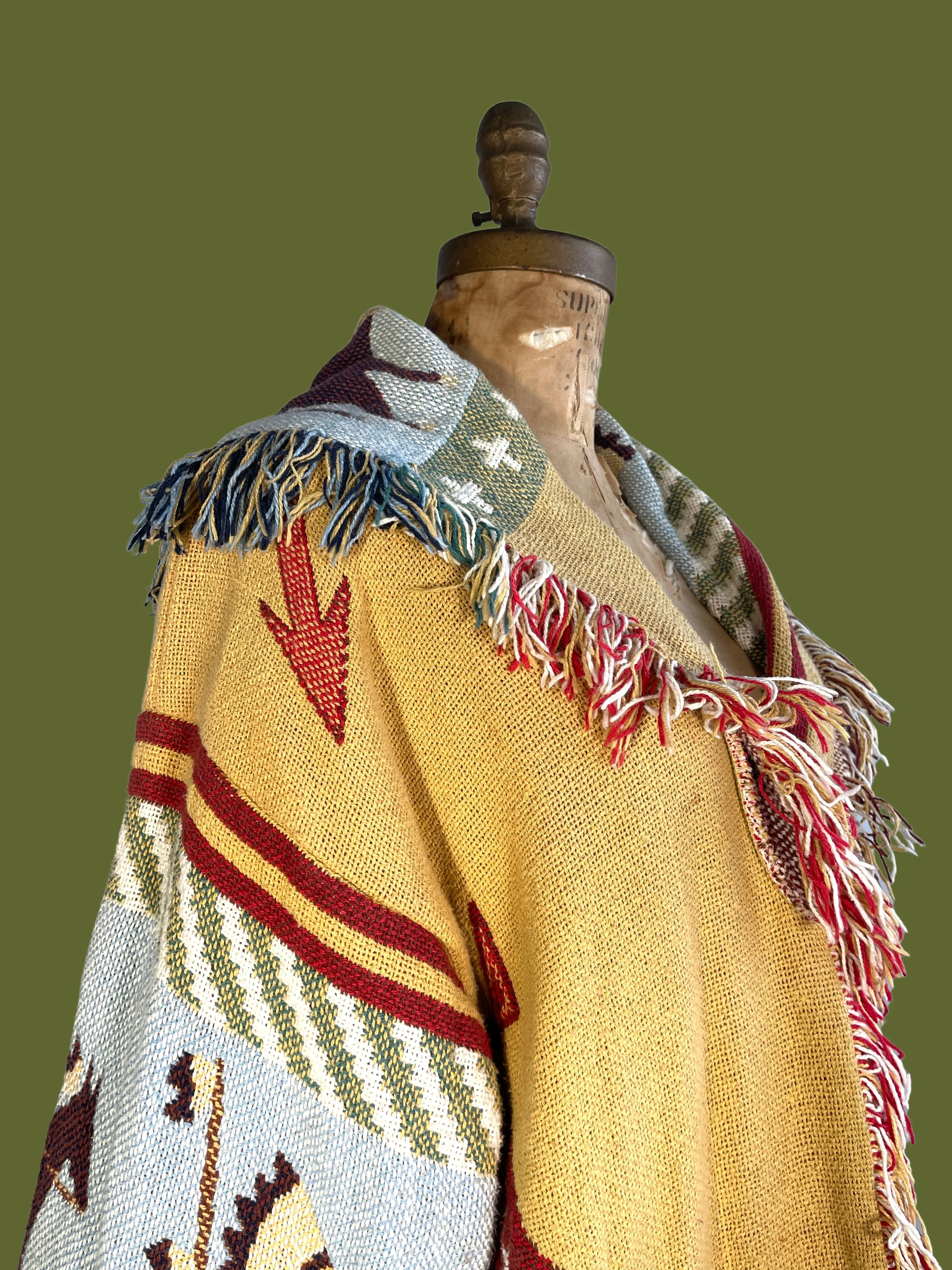 WESTWORLD 80s Southwestern  Fringed Blanket Coat • Open Size