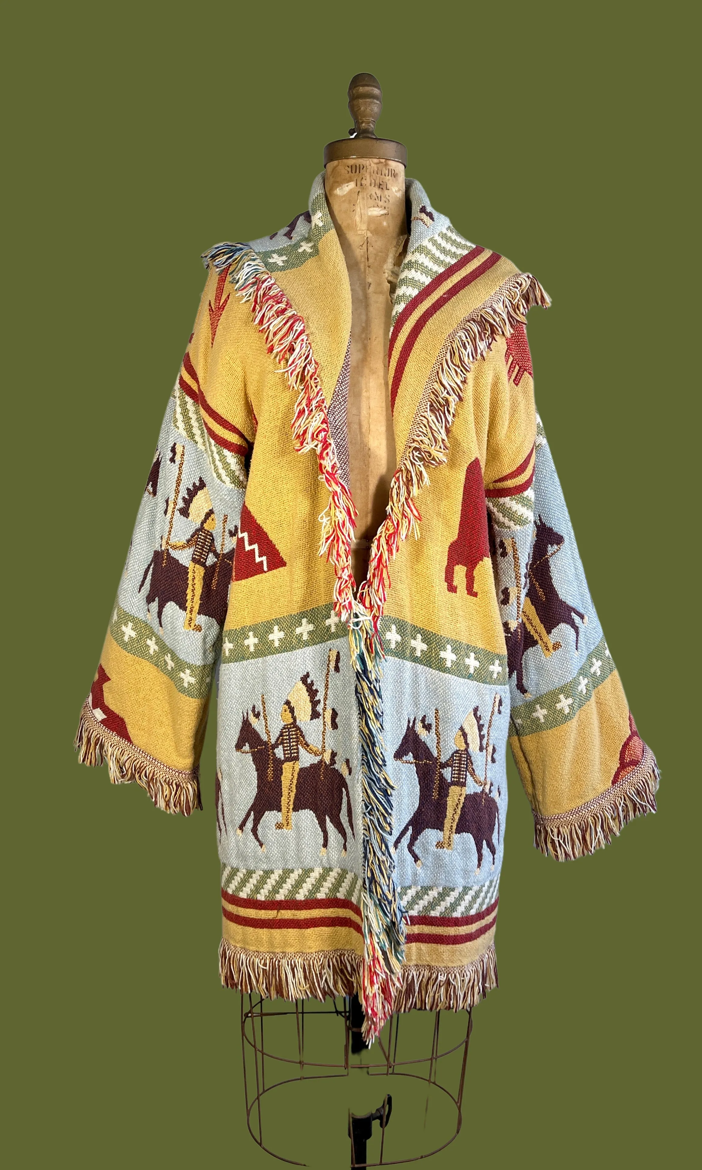 WESTWORLD 80s Southwestern  Fringed Blanket Coat • Open Size