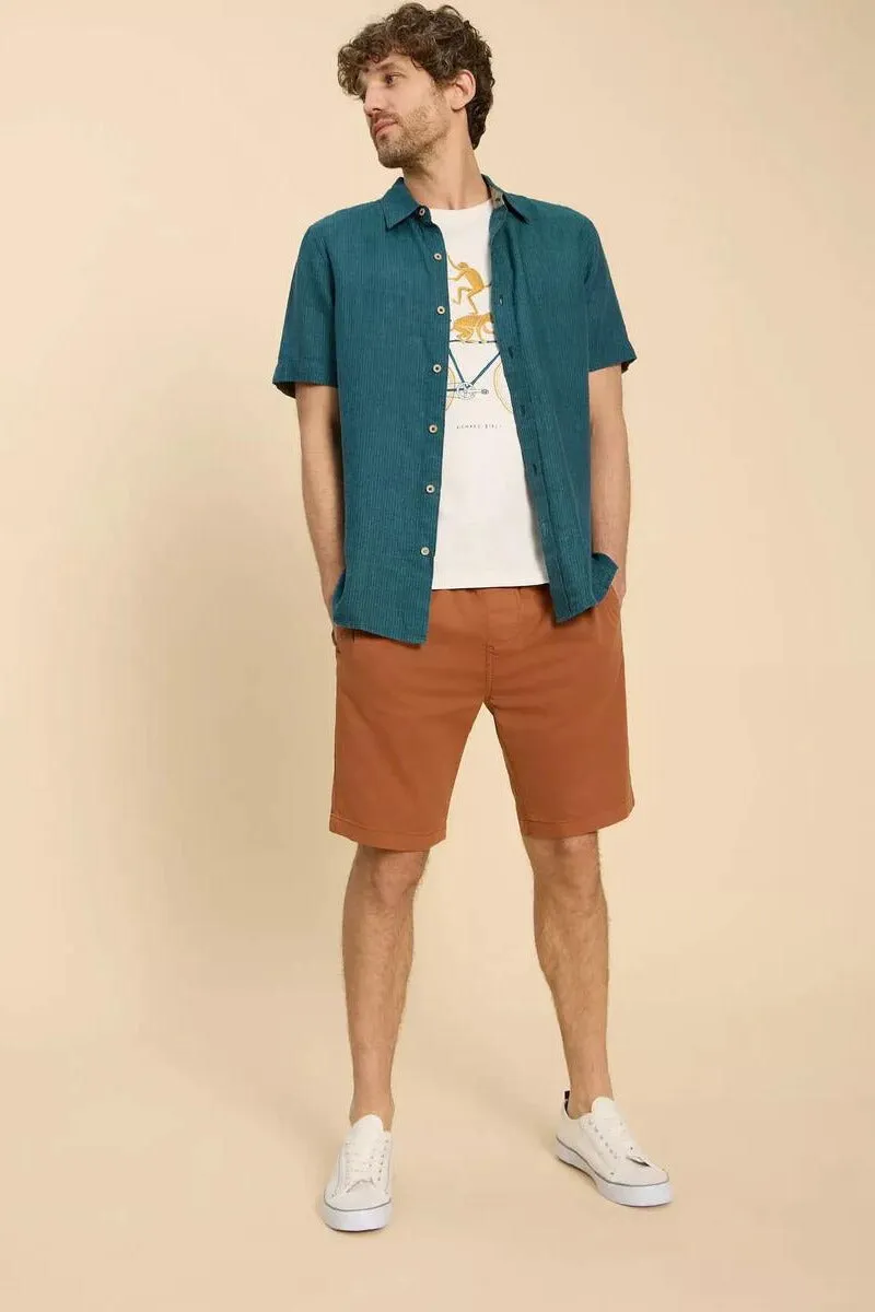 White Stuff Pembroke Short Sleeve Linen Shirt in Teal Multi