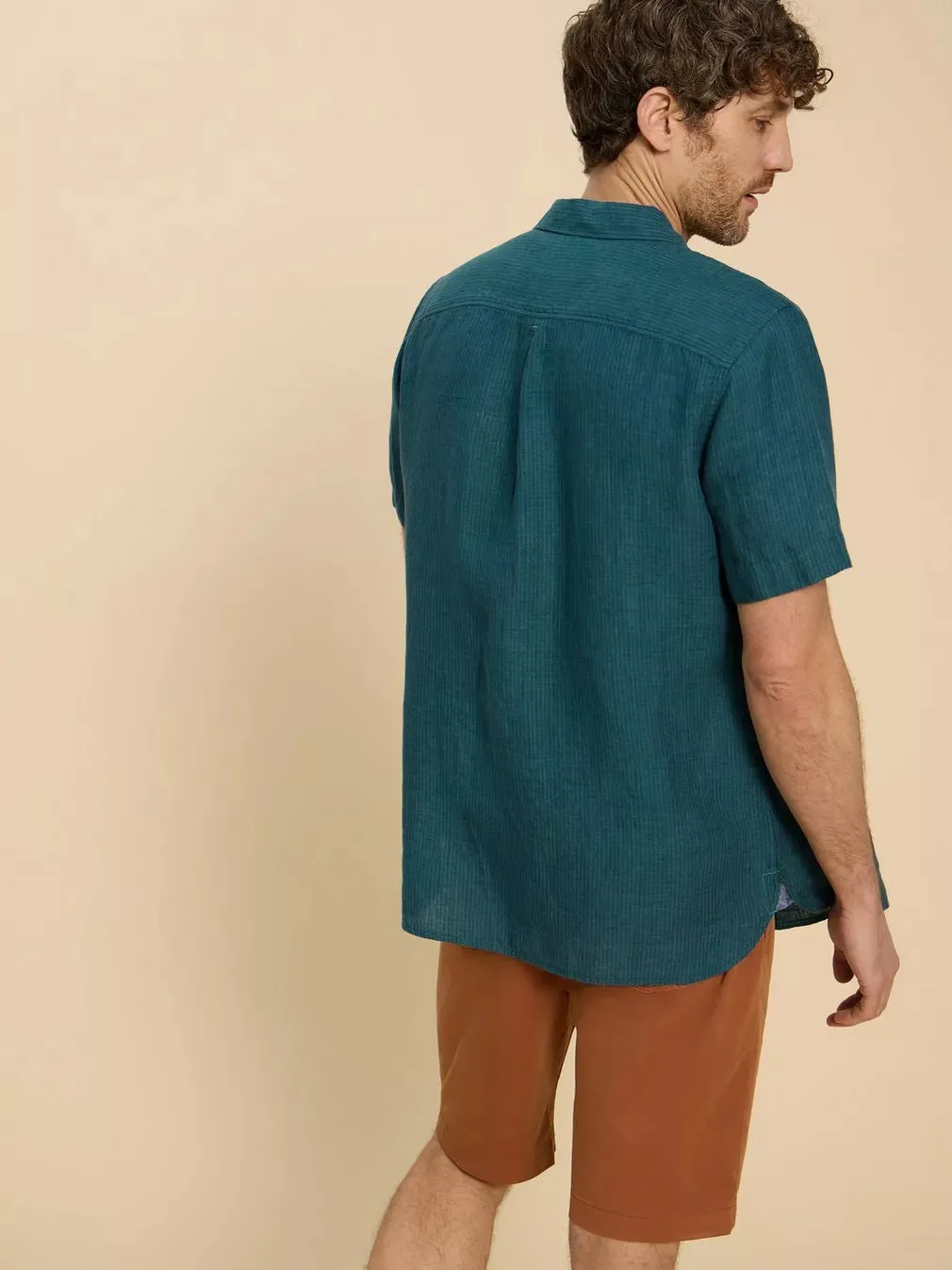 White Stuff Pembroke Short Sleeve Linen Shirt in Teal Multi