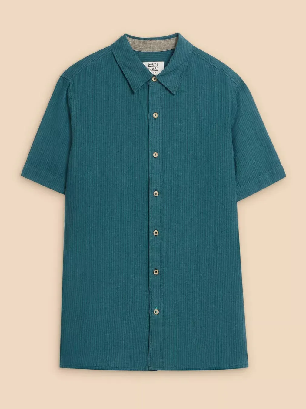 White Stuff Pembroke Short Sleeve Linen Shirt in Teal Multi