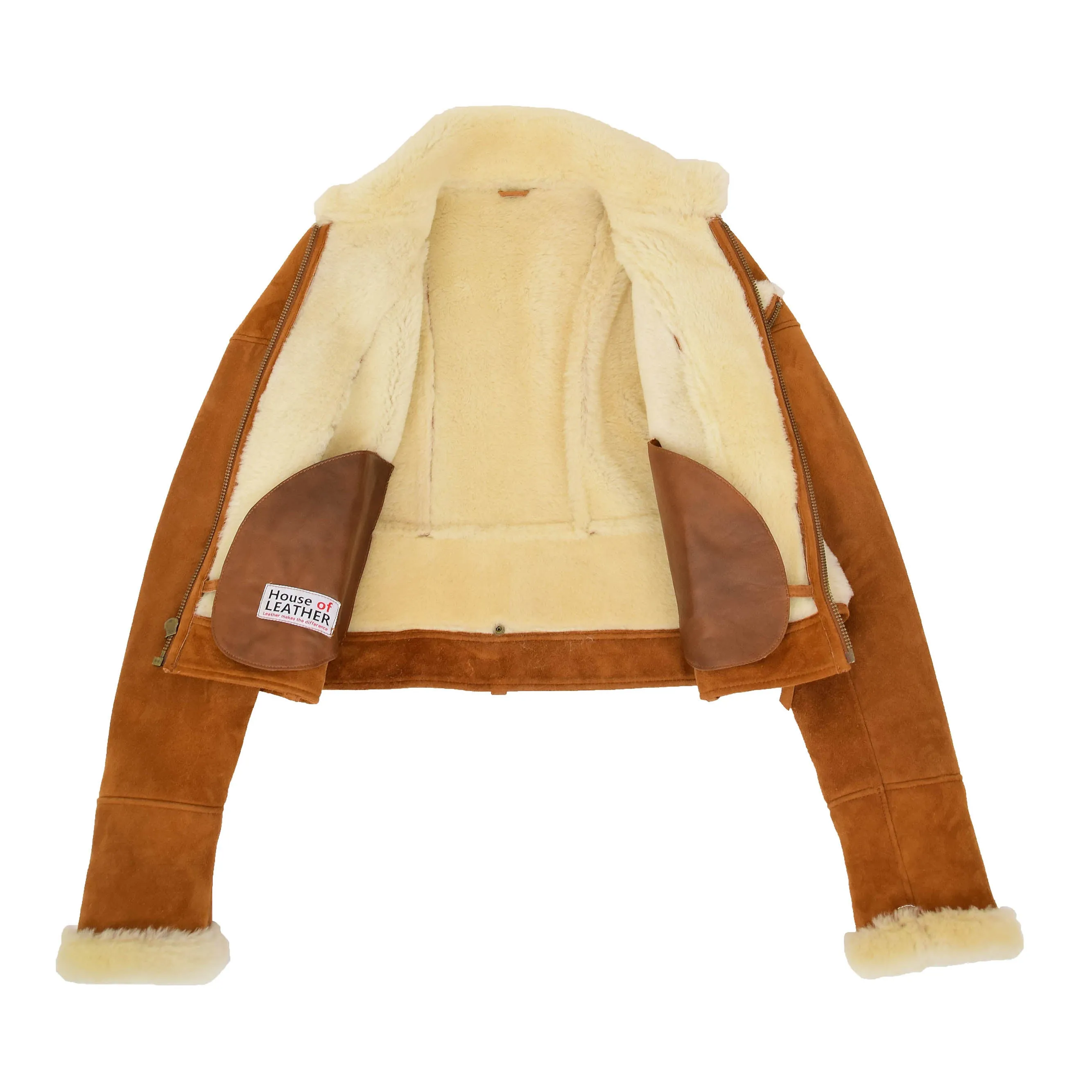 Womens Real Sheepskin Jacket Cognac Merino Shearling Coat Poppy