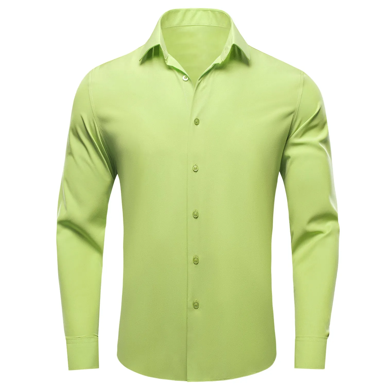 Yellow Green Solid Four-way Stretch Fabric Men's Long Sleeve Shirt