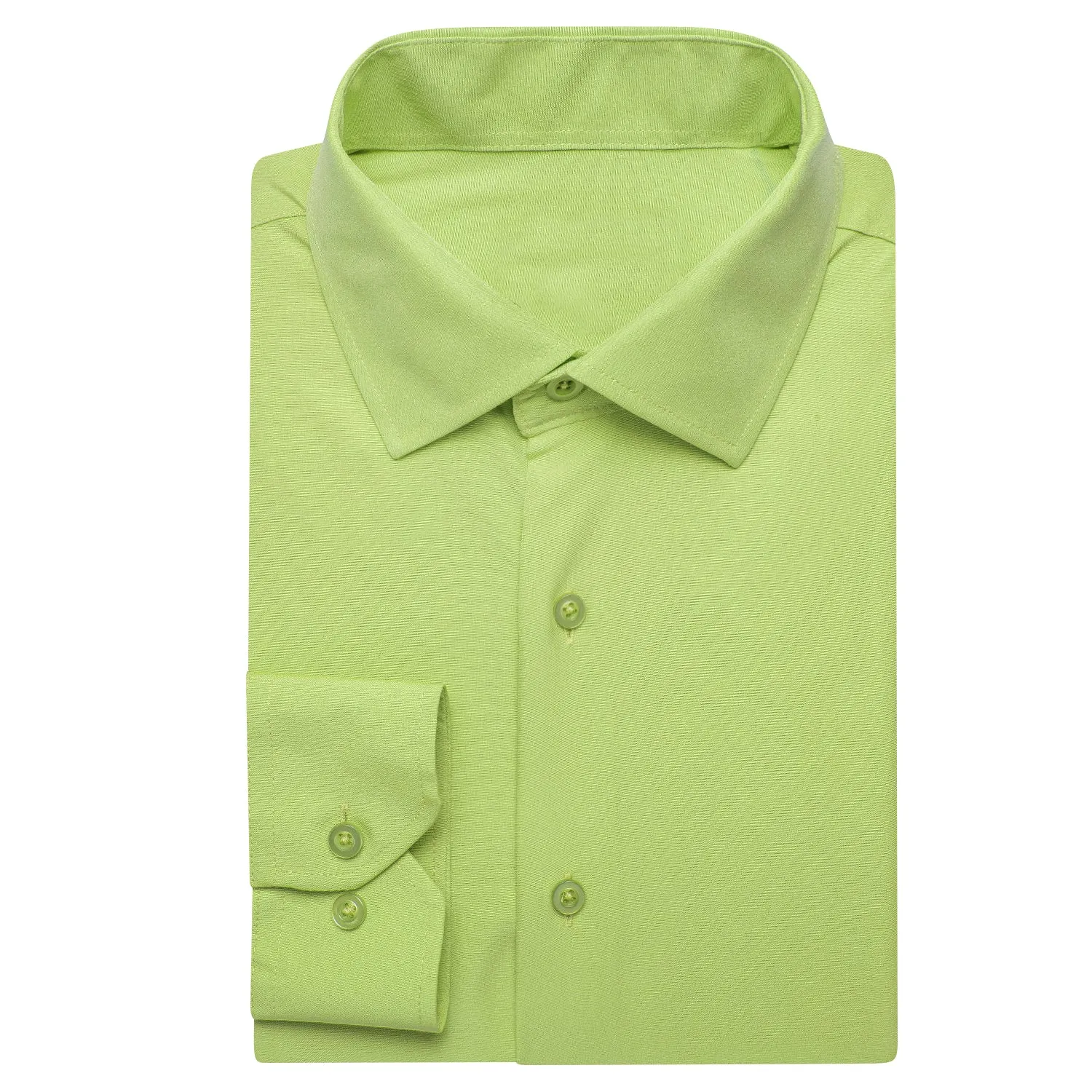 Yellow Green Solid Four-way Stretch Fabric Men's Long Sleeve Shirt