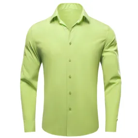 Yellow Green Solid Four-way Stretch Fabric Men's Long Sleeve Shirt